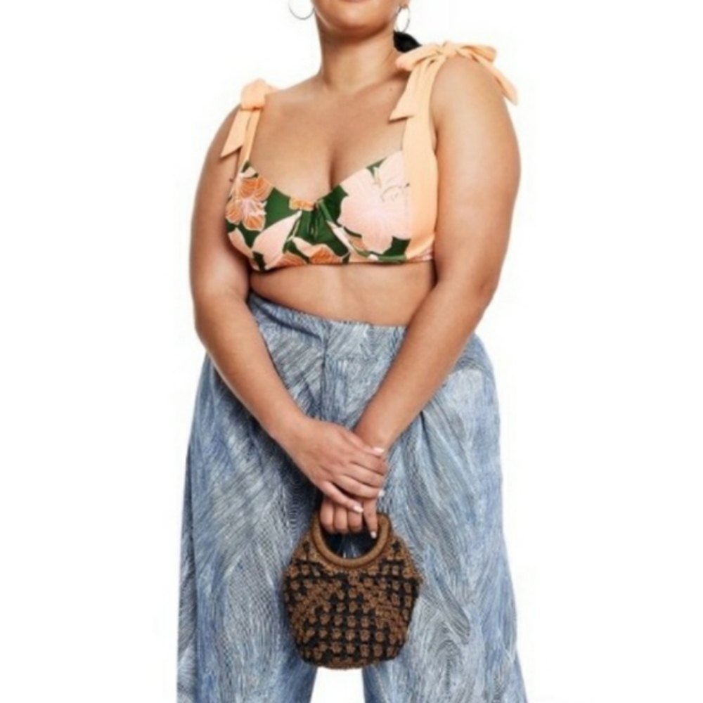 Target x Fe Noel Plus Size Lily Flor  Peach Floral High Waist Bikini Top
